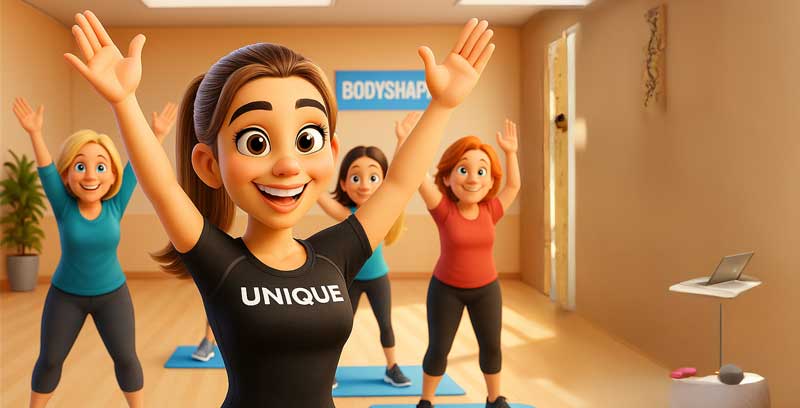 Maria geeft body shape lessen bij fitness unique